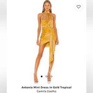 Antonia Mini Dress in Gold Tropical Camila Coelho XXS